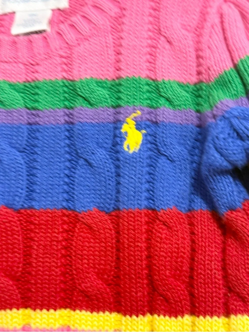Ralph Lauren Girls Rainbow Stripe Cable Knit Sweater 18M